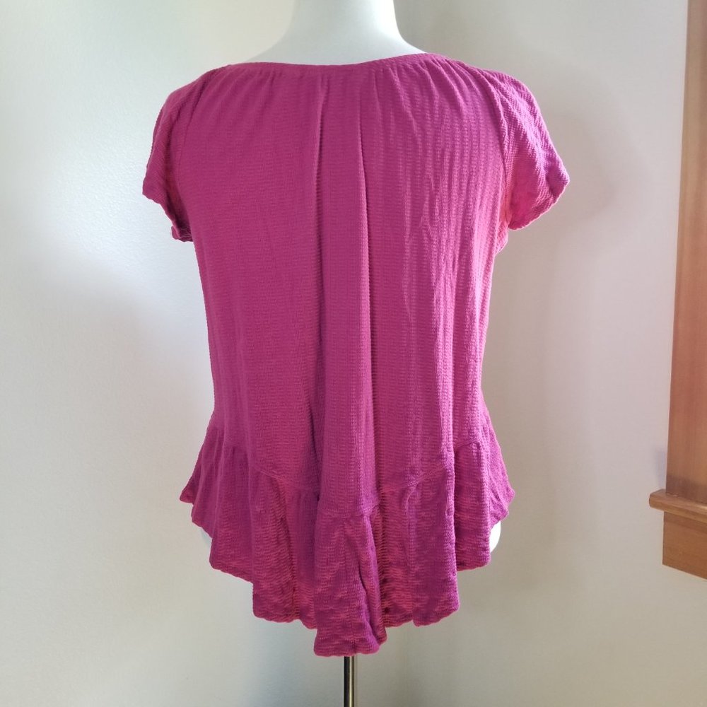 Pink Textured Ruffled Top Flutter Sleeve - Picture 6 of 8